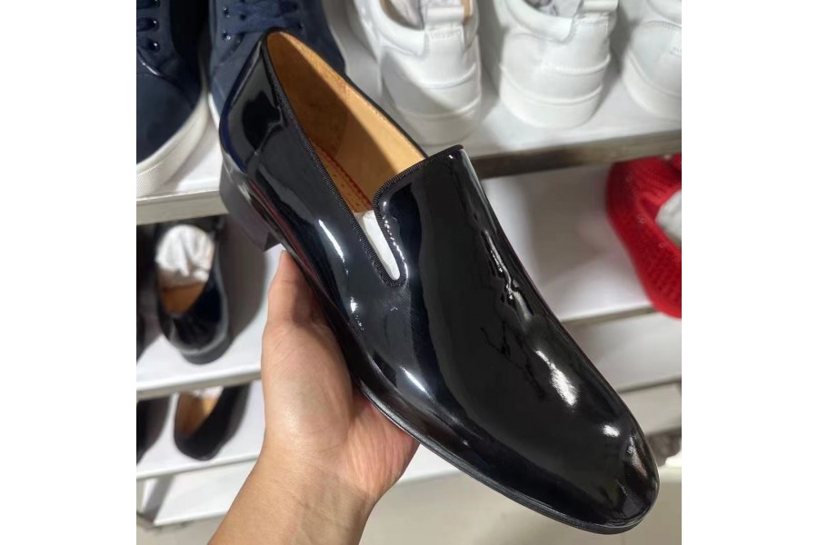 Christian Louboutin Men Square Toe Plain Black Leather