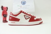 Prada Downtown Leather Low-top White And Red Runner Sneakers Sporty Casual Shoes