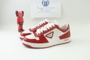 Prada Downtown Leather Low-top White And Red Runner Sneakers Sporty Casual Shoes