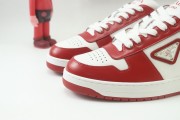 Prada Downtown Leather Low-top White And Red Runner Sneakers Sporty Casual Shoes