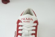 Prada Downtown Leather Low-top White And Red Runner Sneakers Sporty Casual Shoes