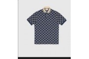  GUCCI   Navy Gg Stretch Cotton Polo In Blue