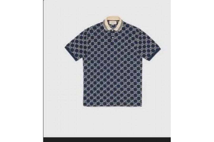  GUCCI   Navy Gg Stretch Cotton Polo In Blue